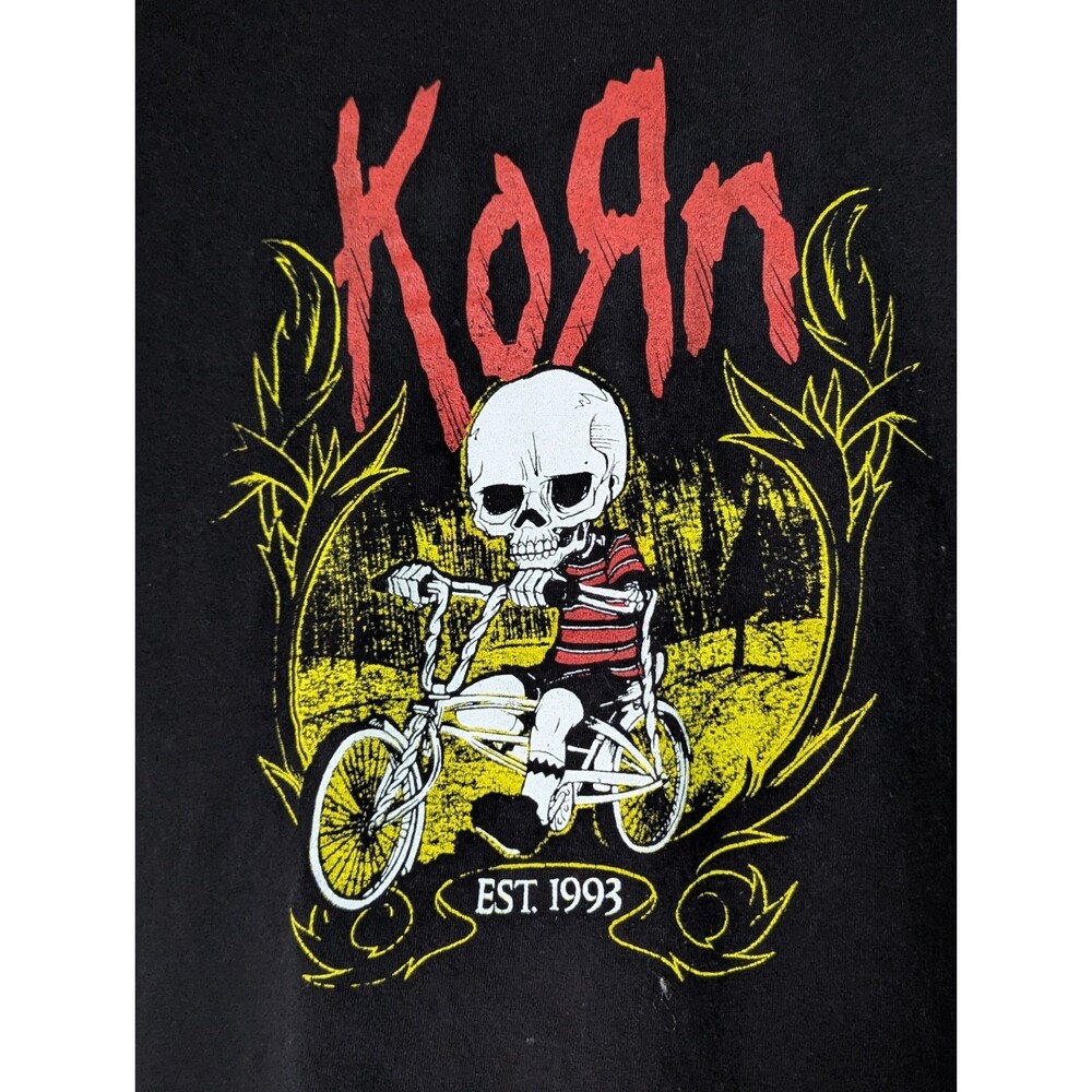 Korn T Shirt S/S Mens Medium Black Skeleton on Bike Graphic Y2K Rock Band Retro